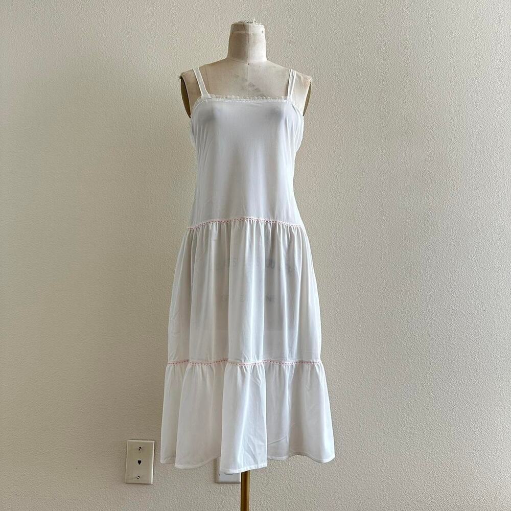 handmade white pink tiered nylon sheer midi maxi lounge dress